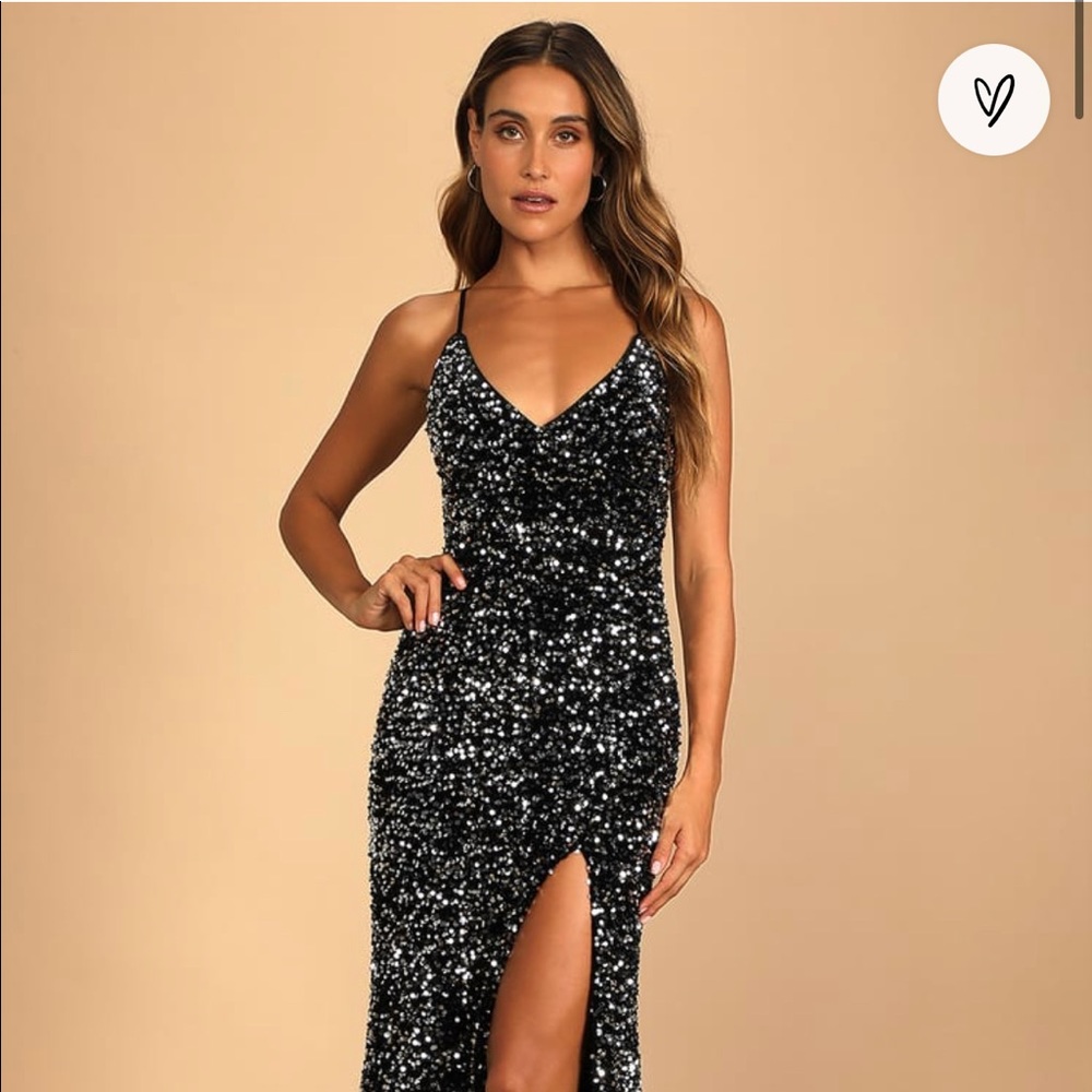 Lulus black sequin floor length dress! Out of stock on Lulus site!